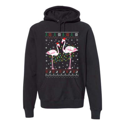 Funny Flamingo Lights Tangled Ugly Sweater Christmas Animals Premium Hoodie