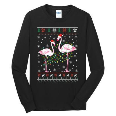 Funny Flamingo Lights Tangled Ugly Sweater Christmas Animals Tall Long Sleeve T-Shirt