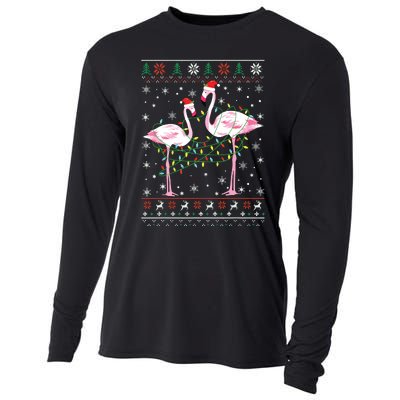 Funny Flamingo Lights Tangled Ugly Sweater Christmas Animals Cooling Performance Long Sleeve Crew