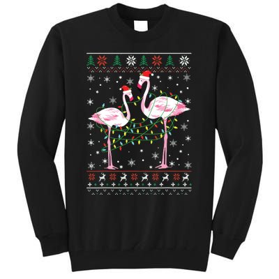 Funny Flamingo Lights Tangled Ugly Sweater Christmas Animals Tall Sweatshirt