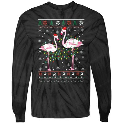 Funny Flamingo Lights Tangled Ugly Sweater Christmas Animals Tie-Dye Long Sleeve Shirt