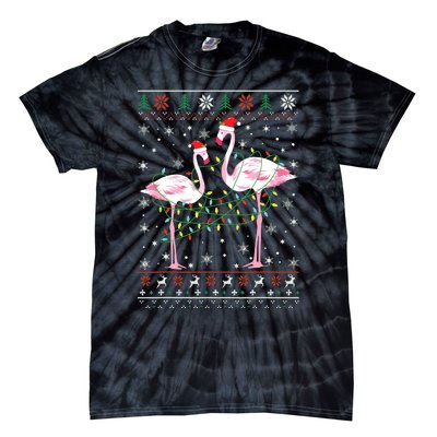 Funny Flamingo Lights Tangled Ugly Sweater Christmas Animals Tie-Dye T-Shirt