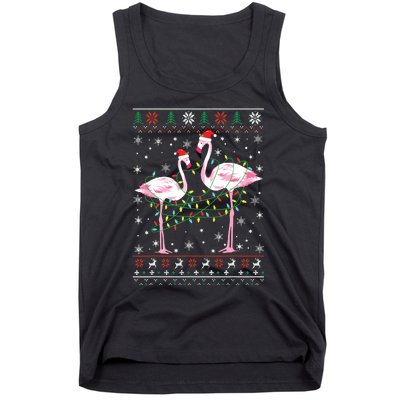 Funny Flamingo Lights Tangled Ugly Sweater Christmas Animals Tank Top