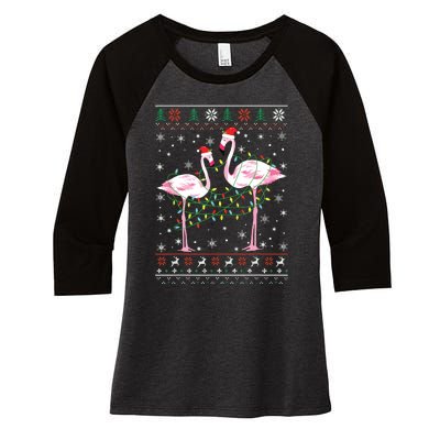 Funny Flamingo Lights Tangled Ugly Sweater Christmas Animals Women's Tri-Blend 3/4-Sleeve Raglan Shirt