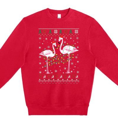 Funny Flamingo Lights Tangled Ugly Sweater Christmas Animals Premium Crewneck Sweatshirt