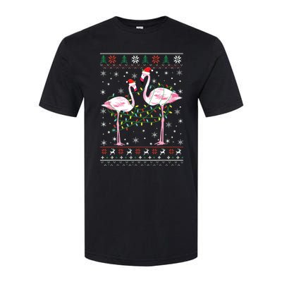 Funny Flamingo Lights Tangled Ugly Sweater Christmas Animals Softstyle CVC T-Shirt