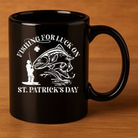 Fishing for luck on St. Patrick's Day Trout Fly Fishing Lake 11oz C Handle Ceramic Mug