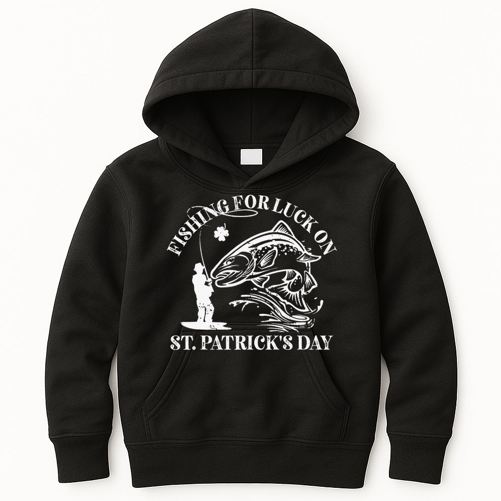 Fishing for luck on St. Patrick's Day Trout Fly Fishing Lake Kids Hoodie