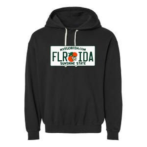 Florida Fl License Plate Classic Garment-Dyed Fleece Hoodie