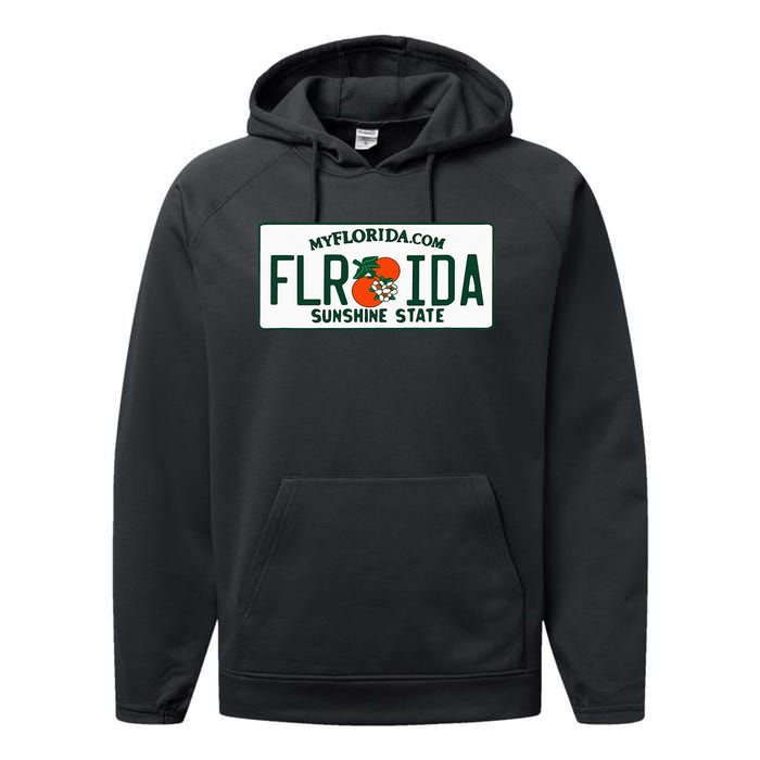 Florida Fl License Plate Classic Performance Fleece Hoodie