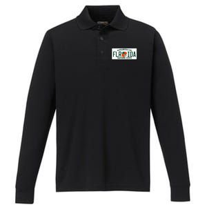 Florida Fl License Plate Classic Performance Long Sleeve Polo