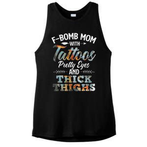 Funny FBomb Mom With Tattoos Pretty Eyes And Thick Thighs Ladies PosiCharge Tri-Blend Wicking Tank