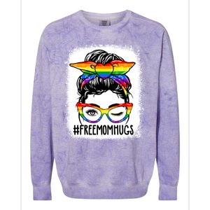 Funny Free Mom Hugs Messy Bun Lgbt Pride Month Rainbow Gift Colorblast Crewneck Sweatshirt