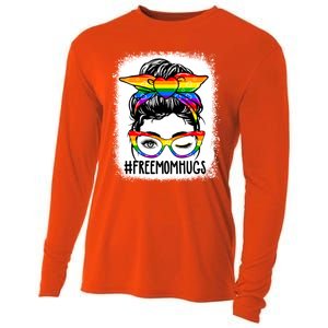 Funny Free Mom Hugs Messy Bun Lgbt Pride Month Rainbow Gift Cooling Performance Long Sleeve Crew