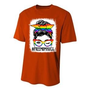 Funny Free Mom Hugs Messy Bun Lgbt Pride Month Rainbow Gift Performance Sprint T-Shirt