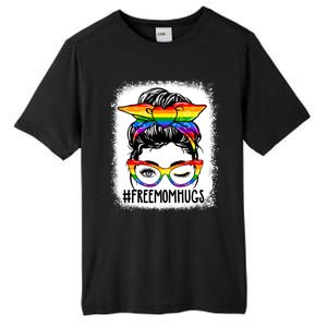 Funny Free Mom Hugs Messy Bun Lgbt Pride Month Rainbow Gift Tall Fusion ChromaSoft Performance T-Shirt