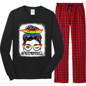 Funny Free Mom Hugs Messy Bun Lgbt Pride Month Rainbow Gift Long Sleeve Pajama Set