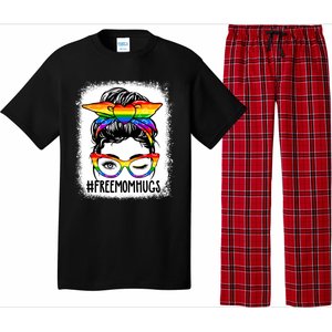 Funny Free Mom Hugs Messy Bun Lgbt Pride Month Rainbow Gift Pajama Set