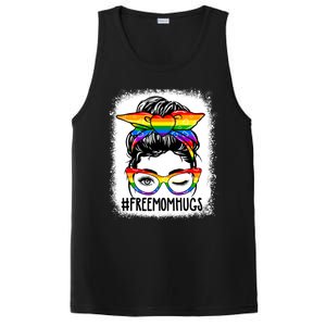 Funny Free Mom Hugs Messy Bun Lgbt Pride Month Rainbow Gift PosiCharge Competitor Tank