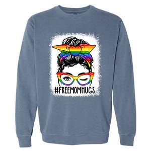 Funny Free Mom Hugs Messy Bun Lgbt Pride Month Rainbow Gift Garment-Dyed Sweatshirt