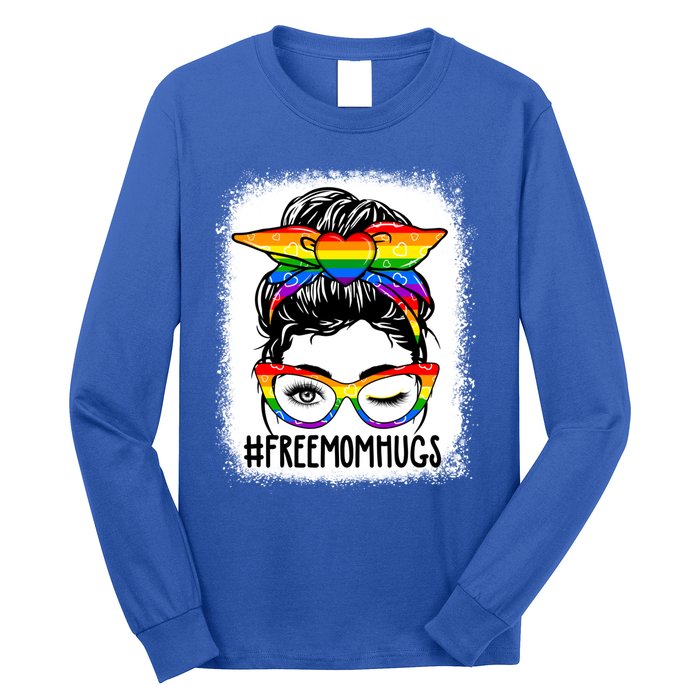 Funny Free Mom Hugs Messy Bun Lgbt Pride Month Rainbow Gift Long Sleeve Shirt