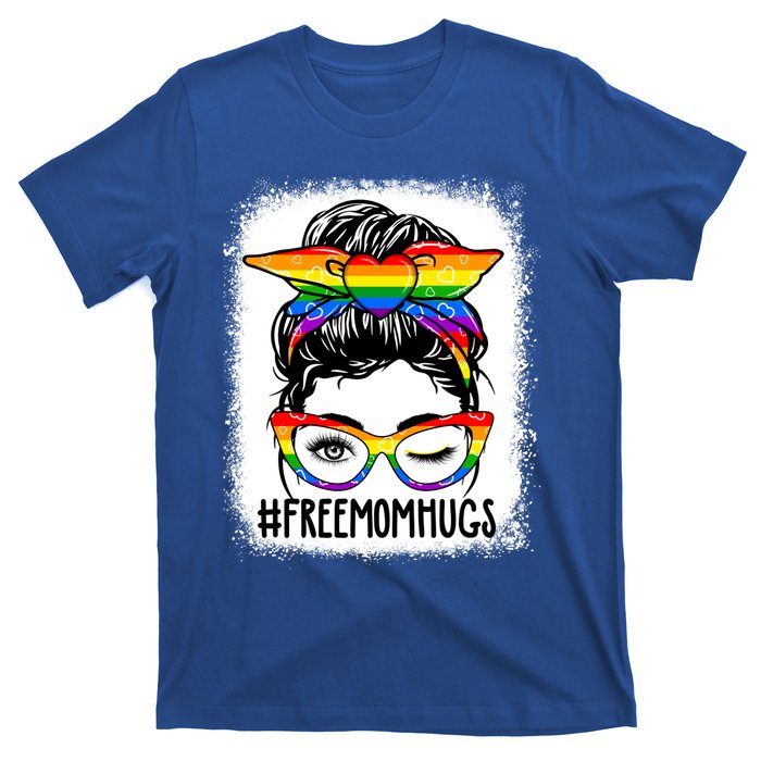 Funny Free Mom Hugs Messy Bun Lgbt Pride Month Rainbow Gift T-Shirt