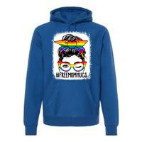 Funny Free Mom Hugs Messy Bun Lgbt Pride Month Rainbow Gift Premium Hoodie