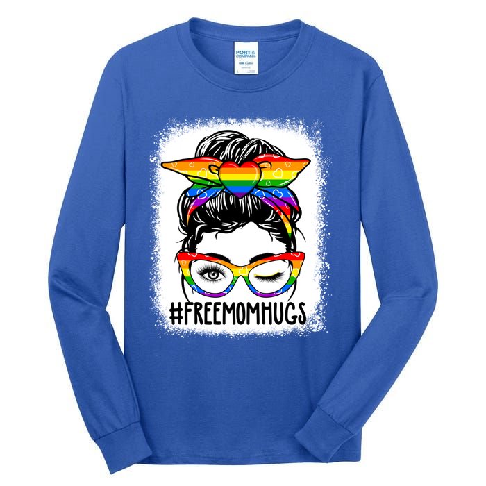 Funny Free Mom Hugs Messy Bun Lgbt Pride Month Rainbow Gift Tall Long Sleeve T-Shirt