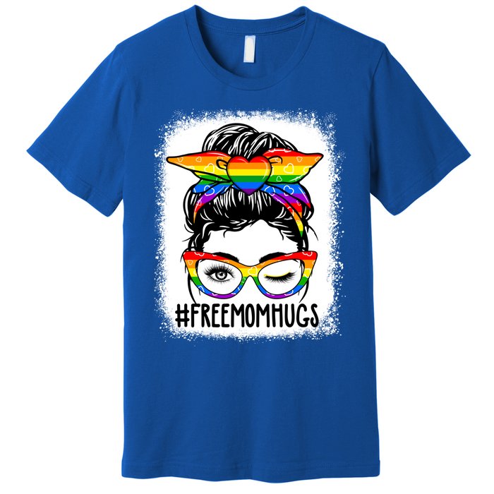 Funny Free Mom Hugs Messy Bun Lgbt Pride Month Rainbow Gift Premium T-Shirt