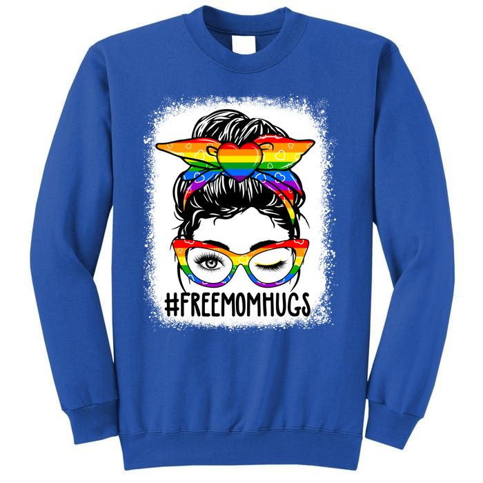 Funny Free Mom Hugs Messy Bun Lgbt Pride Month Rainbow Gift Tall Sweatshirt