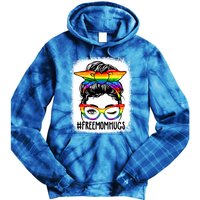 Funny Free Mom Hugs Messy Bun Lgbt Pride Month Rainbow Gift Tie Dye Hoodie