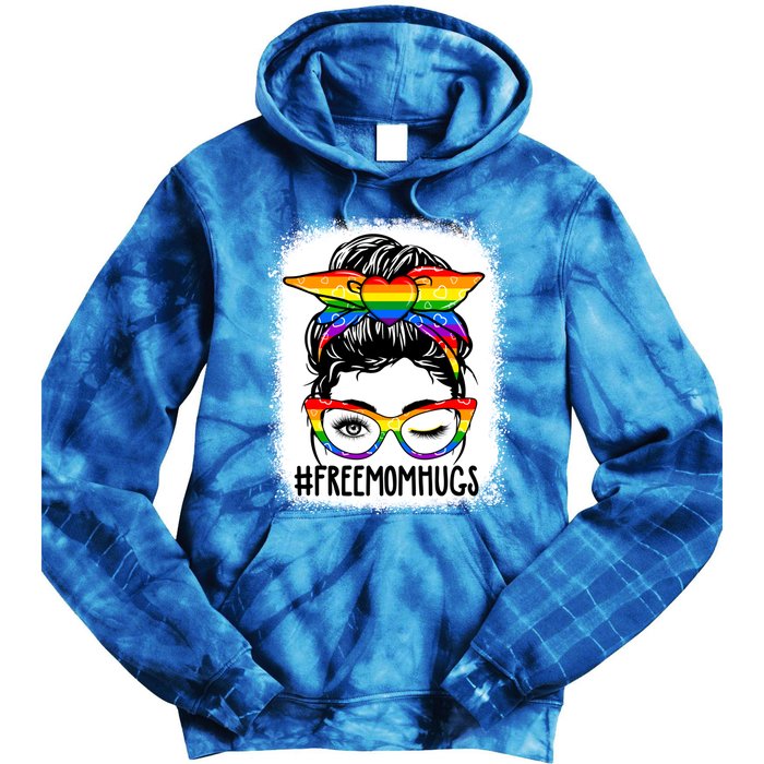 Funny Free Mom Hugs Messy Bun Lgbt Pride Month Rainbow Gift Tie Dye Hoodie