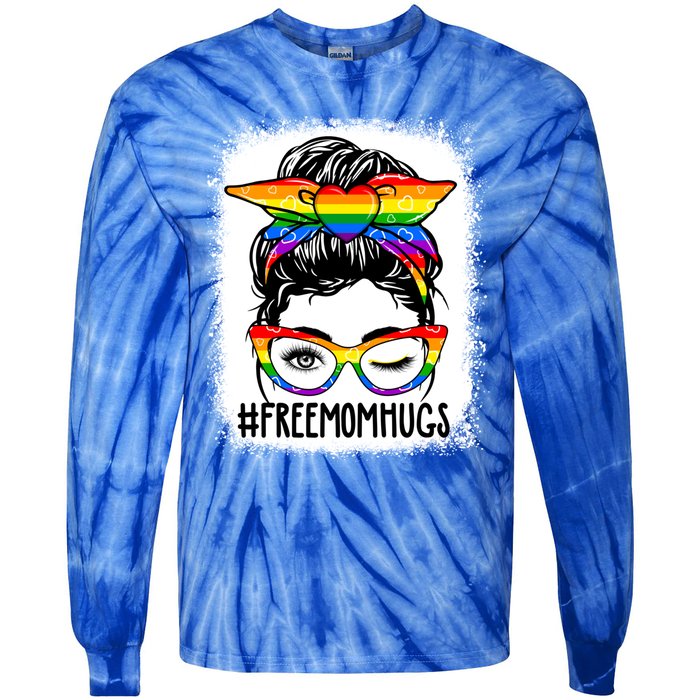 Funny Free Mom Hugs Messy Bun Lgbt Pride Month Rainbow Gift Tie-Dye Long Sleeve Shirt