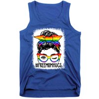 Funny Free Mom Hugs Messy Bun Lgbt Pride Month Rainbow Gift Tank Top