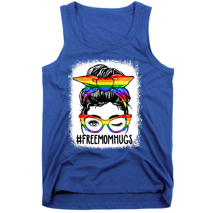 Funny Free Mom Hugs Messy Bun Lgbt Pride Month Rainbow Gift Tank Top