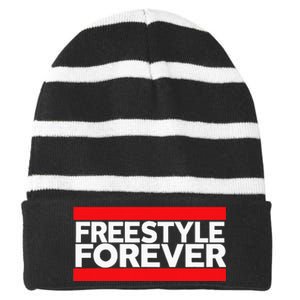 Freestyle Forever Music Fan 80s Retro Rap Style Graphic Striped Beanie with Solid Band