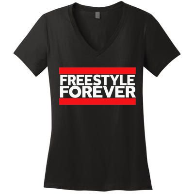 Freestyle Forever Music Fan 80s Retro Rap Style Graphic Women's V-Neck T-Shirt