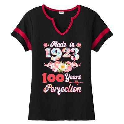 Flower Floral Made In 1923 100 Years Of Perfection Ladies Halftime Notch Neck Tee