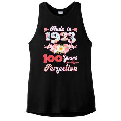 Flower Floral Made In 1923 100 Years Of Perfection Ladies PosiCharge Tri-Blend Wicking Tank