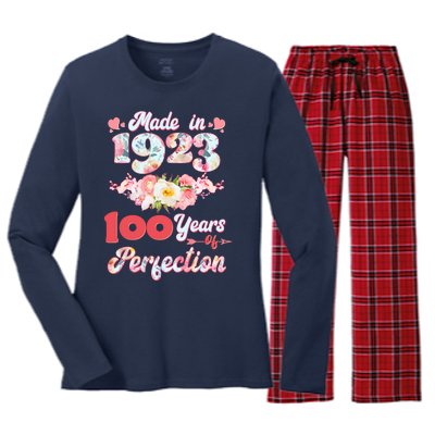 Flower Floral Made In 1923 100 Years Of Perfection Women's Long Sleeve Flannel Pajama Set 