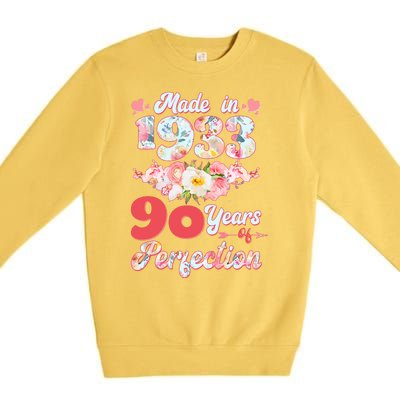 Flower Floral Made In 1933 90 Years Of Perfection Premium Crewneck Sweatshirt