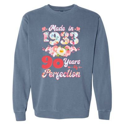 Flower Floral Made In 1933 90 Years Of Perfection Garment-Dyed Sweatshirt