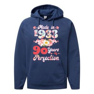 Flower Floral Made In 1933 90 Years Of Perfection Performance Fleece Hoodie