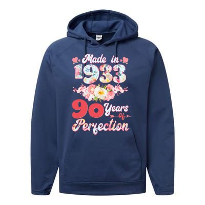 Flower Floral Made In 1933 90 Years Of Perfection Performance Fleece Hoodie