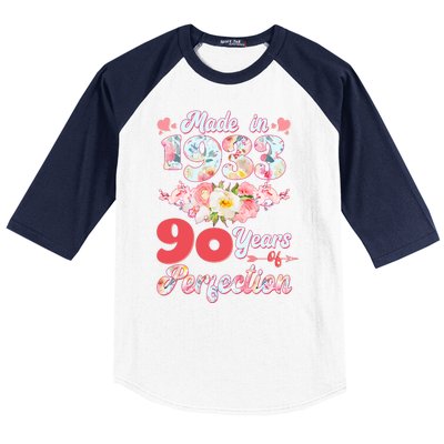 Flower Floral Made In 1933 90 Years Of Perfection Baseball Sleeve Shirt