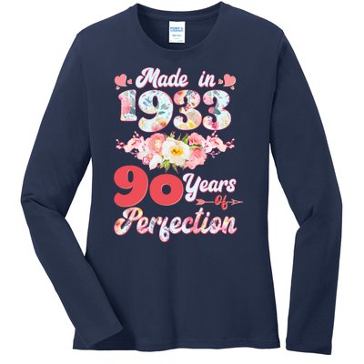 Flower Floral Made In 1933 90 Years Of Perfection Ladies Long Sleeve Shirt