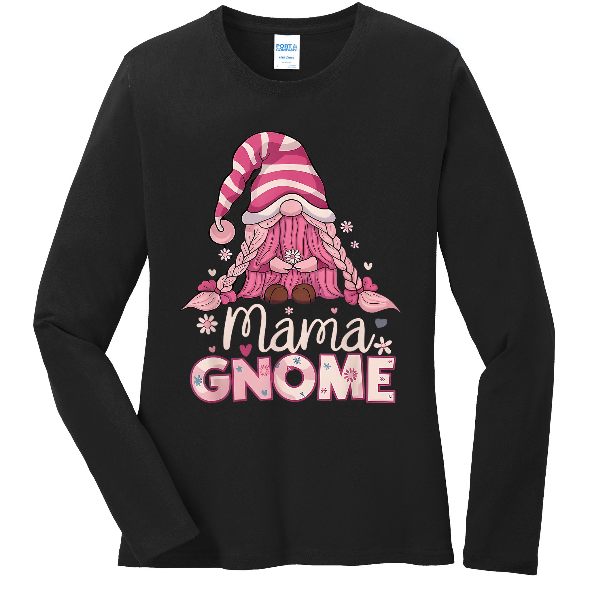 Flower For Mom Gnomies Cute Gnome Mom Happy Mother's Day Ladies Long Sleeve Shirt