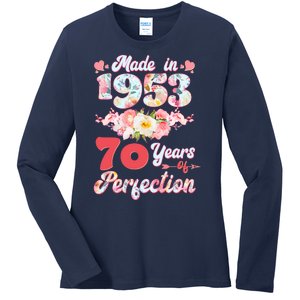 Flower Floral Made In 1953 70 Years Of Perfection Ladies Long Sleeve Shirt