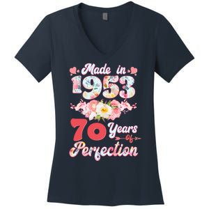 Flower Floral Made In 1953 70 Years Of Perfection Women's V-Neck T-Shirt