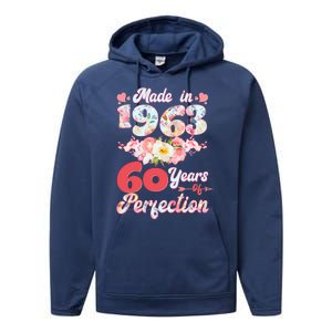 Flower Floral Made In 1963 60 Years Of Perfection Performance Fleece Hoodie